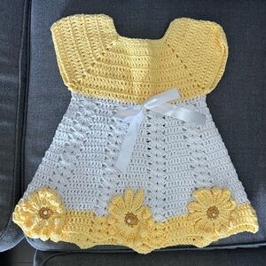 Yellow and White Crochet Baby Dress